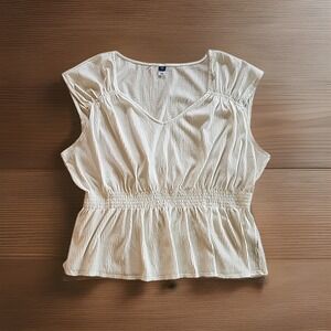 Old Navy Peplum Top Womens Sz 3X Ivory Cap Sleeve Ruching Career Capsule Staple